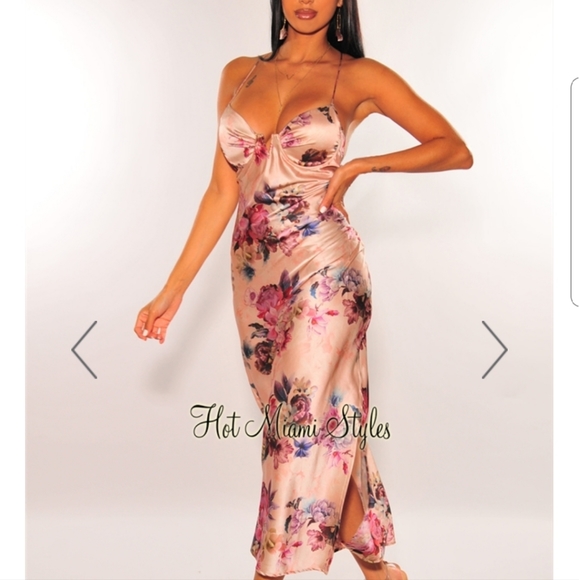 Hotmiamistyles Pink Satin Midi Dress - Picture 2 of 3